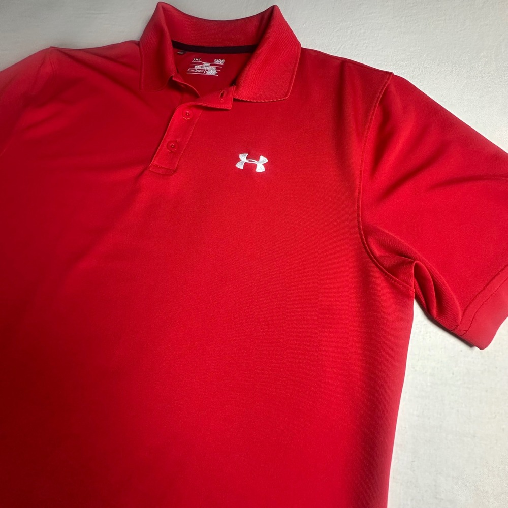 Under Armour Golf Polo HeatGear Loose Short Sleeve Red Shirt Mens Size Large - Picture 5 of 10